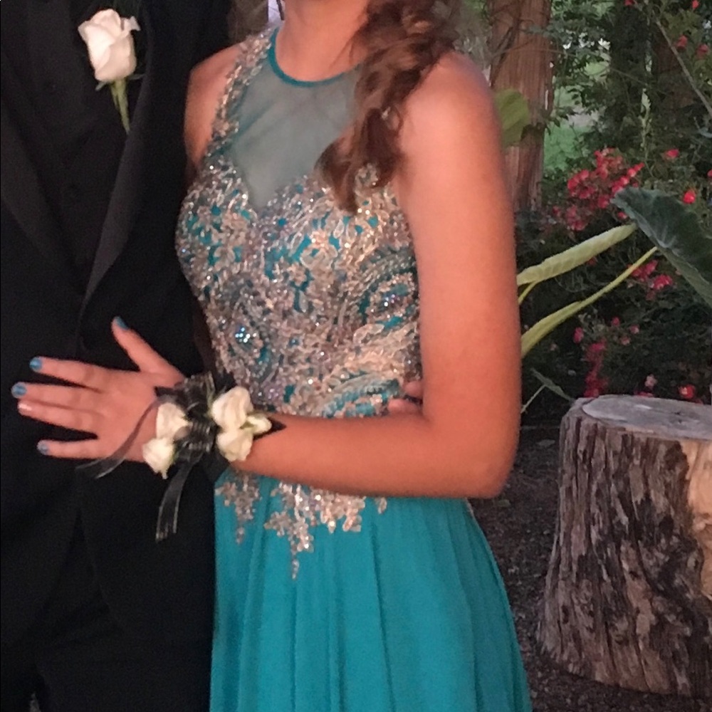 Teal/Gold Prom Dress